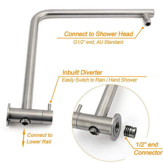 WELS Brushed Nickel Dual Shower Set Sliding Rail Arm 8" Round Head Metal Handheld Wall Mixer - Image 4