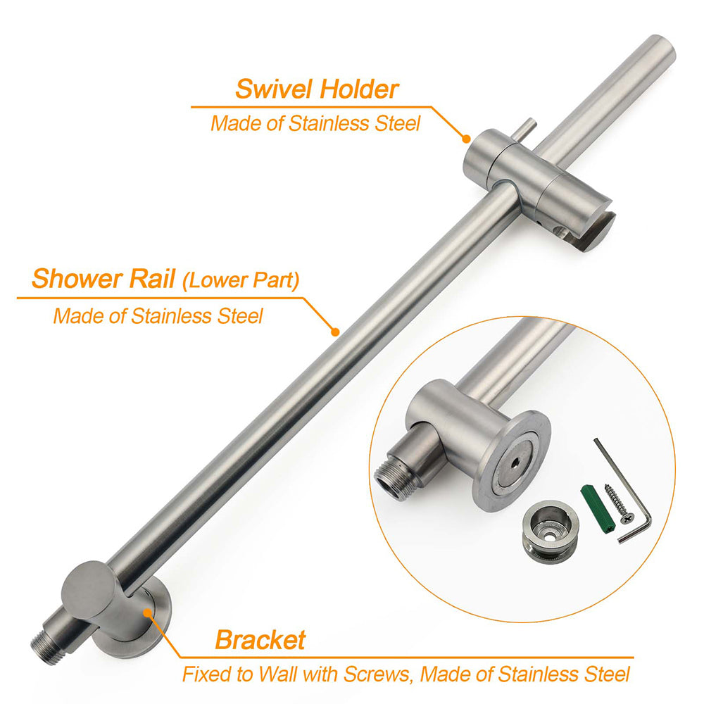 WELS Brushed Nickel 2in1 Shower Set Sliding Rail Arm 8" Round Head Metal Handheld Small Face Mixer - Image 5