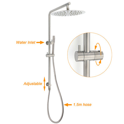 WELS Brushed Nickel Dual Shower Set Sliding Rail Arm Large 12" Round Head Handheld Small Face Mixer - Image 2