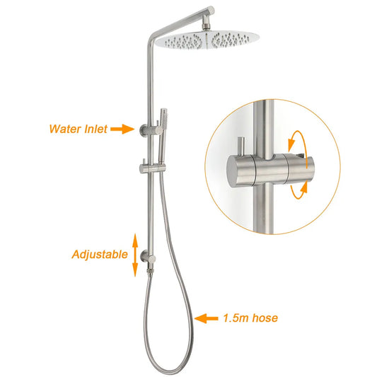 WELS Brushed Nickel Dual Shower Set Sliding Rail Arm Large 12" Round Head Handheld Small Face Mixer - Image 2