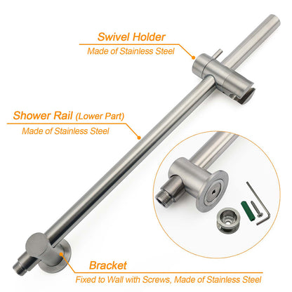 WELS Brushed Nickel Dual Shower Set Sliding Rail Arm Large 12" Round Head Handheld Small Face Mixer - Image 5
