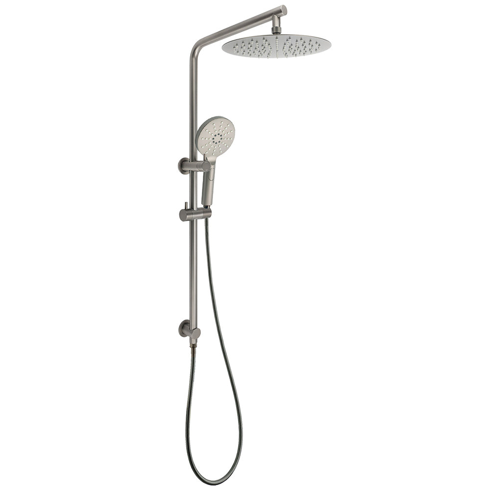 WELS Gunmetal Round 10" Twin Shower Head 3 Modes Handheld Slide Rail Diverter Arm