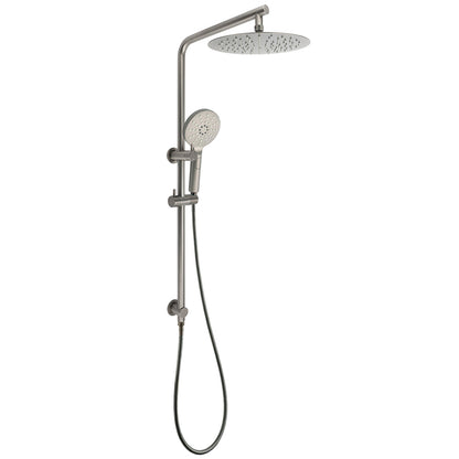 WELS Gunmetal Round 10" Twin Shower Head 3 Modes Handheld Slide Rail Diverter Arm