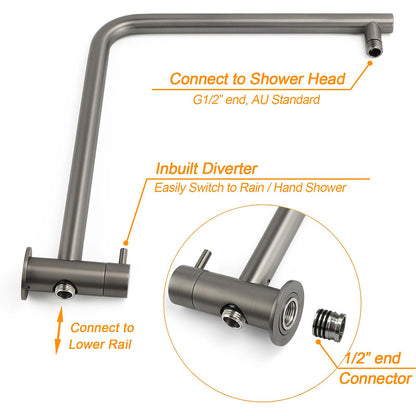 WELS Gunmetal Round 10" Twin Shower Head 3 Modes Handheld Slide Rail Diverter Arm - Image 3