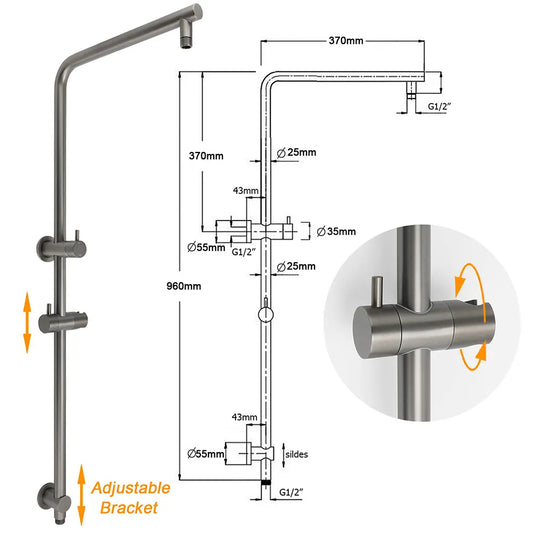 WELS Gunmetal Round 10" Twin Shower Head 3 Modes Handheld Slide Rail Diverter Arm - Image 3