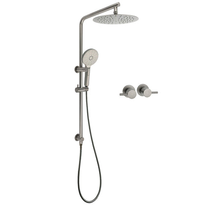 WELS Gun Metal Round 10" 2in1 Shower Head 3 Modes Handheld Slide Rail Arm Twin Taps