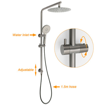 WELS Gun Metal Round 10" 2in1 Shower Head 3 Modes Handheld Slide Rail Arm Twin Taps - Image 2