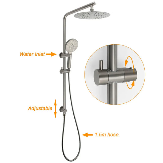 WELS Gun Metal Round 10" 2in1 Shower Head 3 Modes Handheld Slide Rail Arm Twin Taps - Image 2