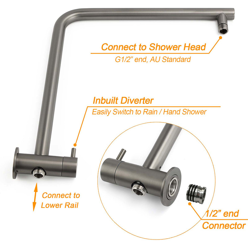 WELS Gun Metal Round 10" Twin Shower Head 3 Modes Handheld Slide Rail Hot Cold Taps Set - Image 3