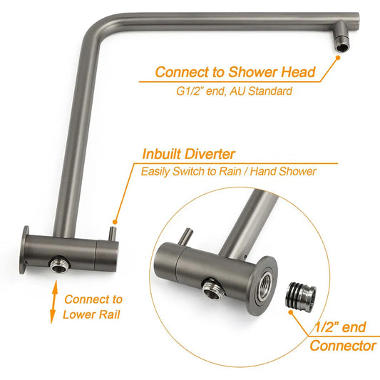 WELS Gun Metal Round 10" Twin Shower Head 3 Modes Handheld Slide Rail Hot Cold Taps Set - Image 4