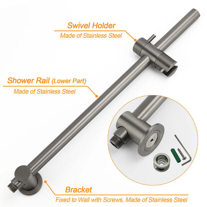 WELS Gun Metal Round 10" Twin Shower Head 3 Modes Handheld Slide Rail Hot Cold Taps Set - Image 4