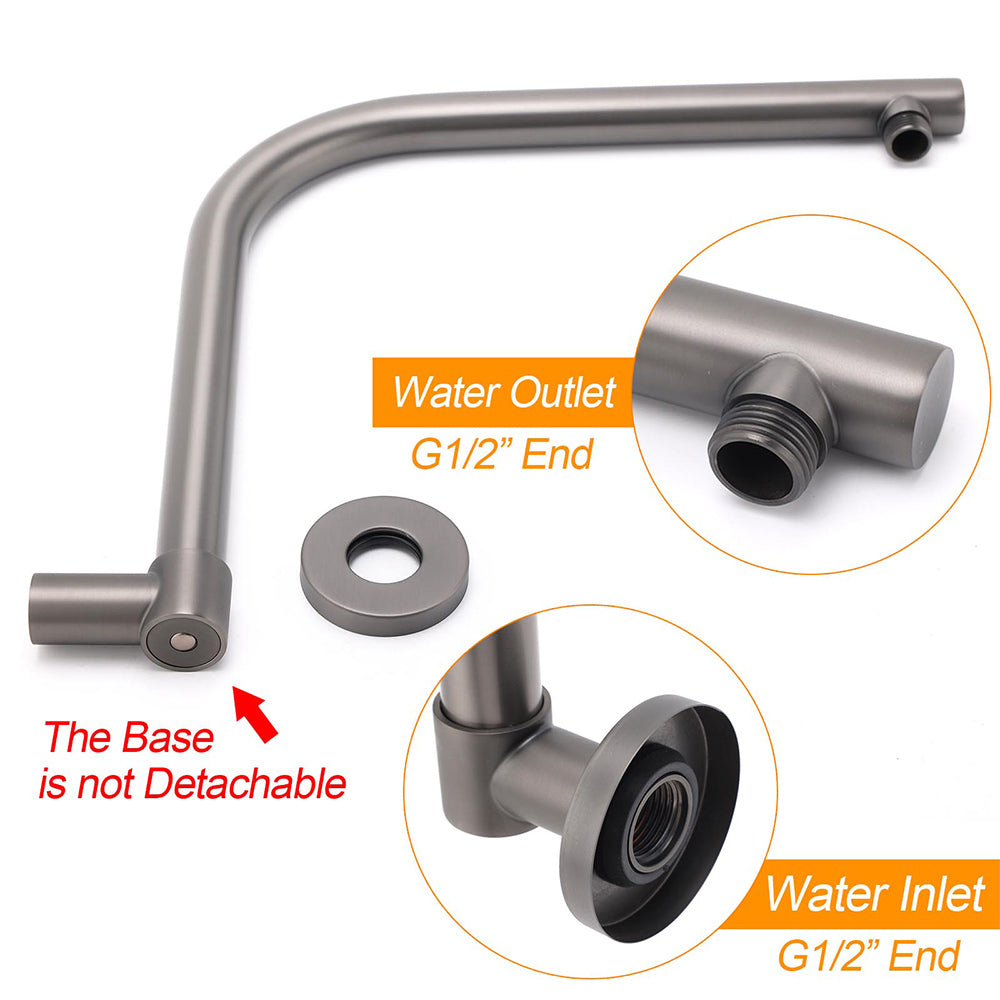 Gun Metal Round 12" Rainfall Shower Head + High Rise Gooseneck Wall Arm Bath Set - Image 2