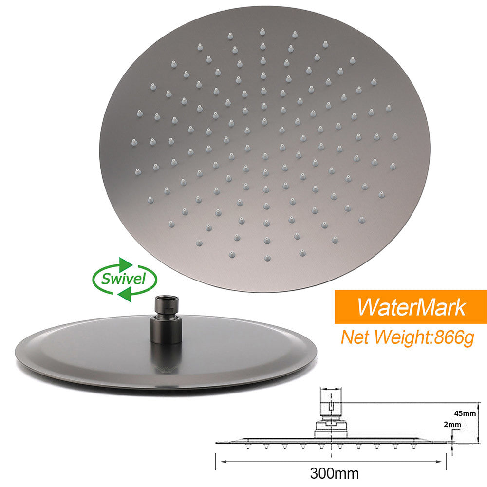 Gun Metal Round 12" Rainfall Shower Head + High Rise Gooseneck Wall Arm Bath Set - Image 3