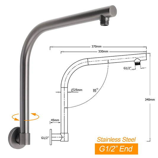 Gun Metal Round 12" Rainfall Shower Head + High Rise Gooseneck Wall Arm Bath Set - Image 2
