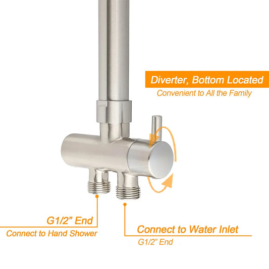 Brushed Nickel 2in1 Round 12" Stainless Steel Rainfall Head Shower Handheld Sliding Rail Arm Set - Image 5