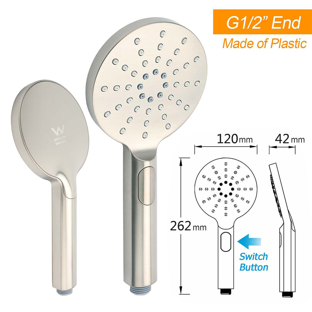 Brushed Nickel 2in1 Round 12" Stainless Steel Rainfall Head Shower Handheld Sliding Rail Arm Set - Image 7