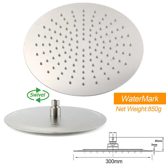 Brushed Nickel Round 12" Rainfall Head Shower Handheld Sliding Rail Small Face Mixer 2in1 Set - Image 7