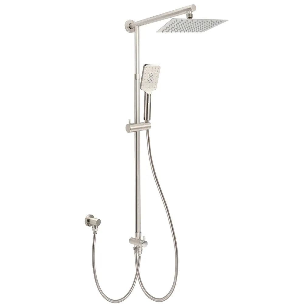 Brushed Nickel 2in1 Square 8" Thin Rainfall Head Shower Handheld Sliding Rail Arm Set