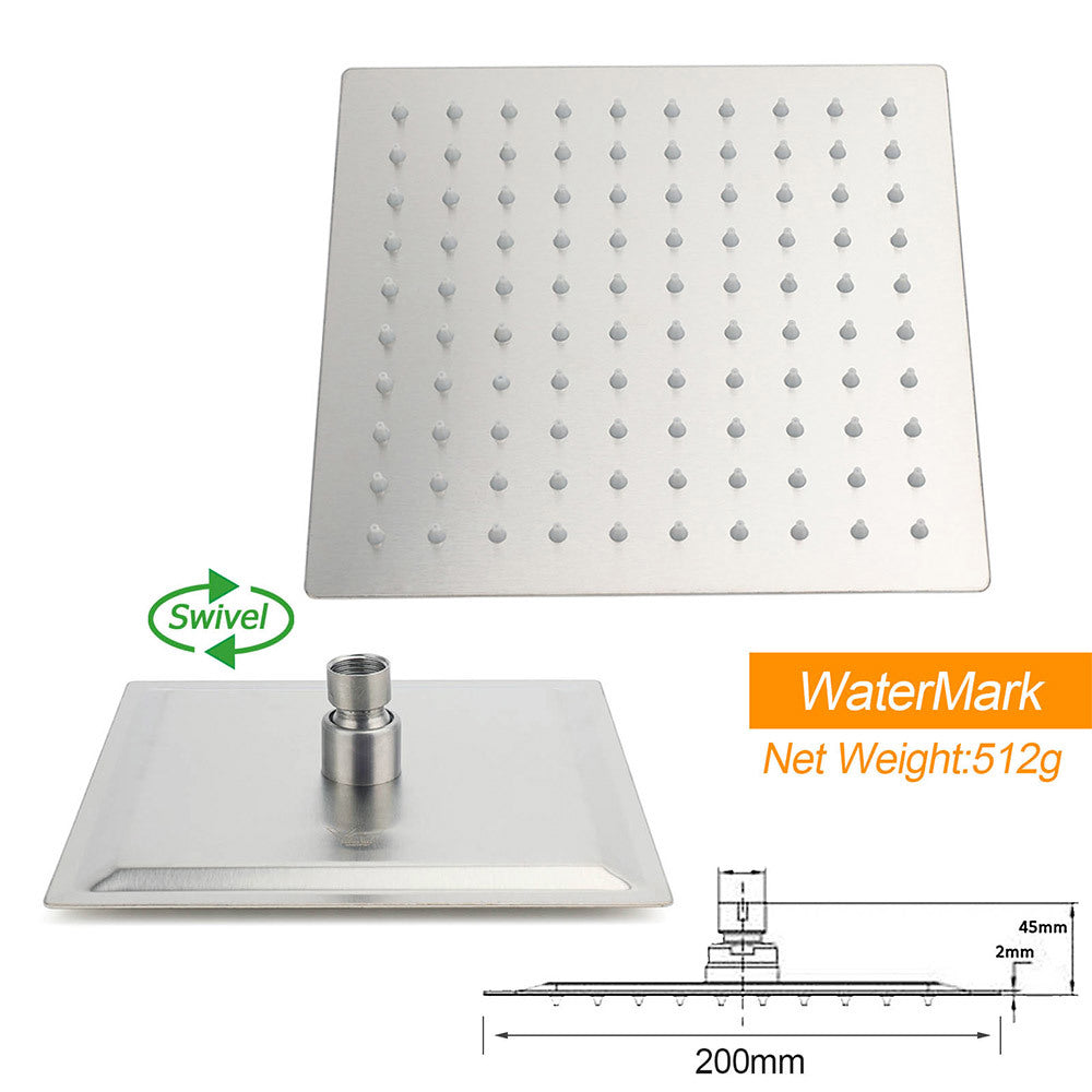 Brushed Nickel 8" Rain Head Shower Square 3 Modes Handheld Sliding Rail Arm Mixer Dual Set - Image 7
