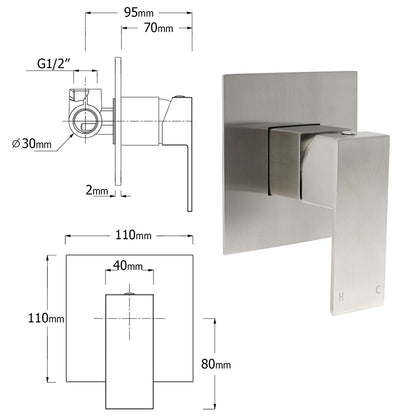 Brushed Nickel 8" Rain Head Shower Square 3 Modes Handheld Sliding Rail Arm Mixer Dual Set - Image 8
