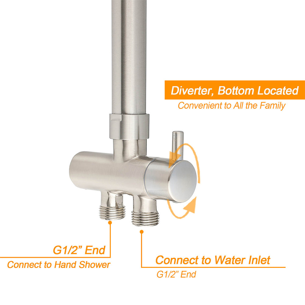WELS Brushed Nickel 12" Rain Head Shower Square 3 Modes Handheld Sliding Rail Arm Mixer Dual Set - Image 4