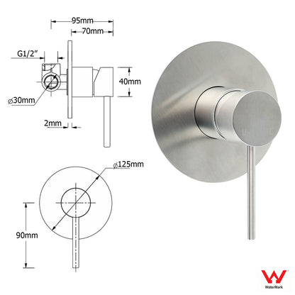 Brushed Nickel Round 8" Rain Head Shower 1 Mode Handheld Sliding Rail Arm Mixer 2in1 Set - Image 7