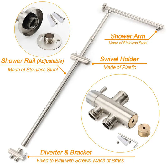 WELS Brushed Nickel Round 8" Rain Head Shower 1 Mode Handheld Sliding Rail Mixer 2in1 Set - Image 4