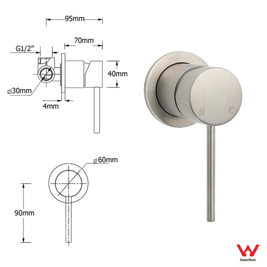Brushed Nickel 2in1 Set Round 12" Rain Head Shower Single Mode Handheld Sliding RailWall Mixer - Image 9