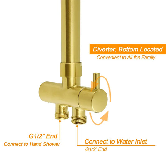 WELS Brushed Gold Twin Shower 8" Round Head Set 3 Mode Handheld Rose Sliding Rail Arm - Image 5