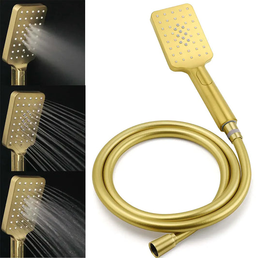 Brushed Gold Square 10" Rain Head 3 Mode Handheld Rose Sliding Rail Arm Dual Shower Set - Image 7