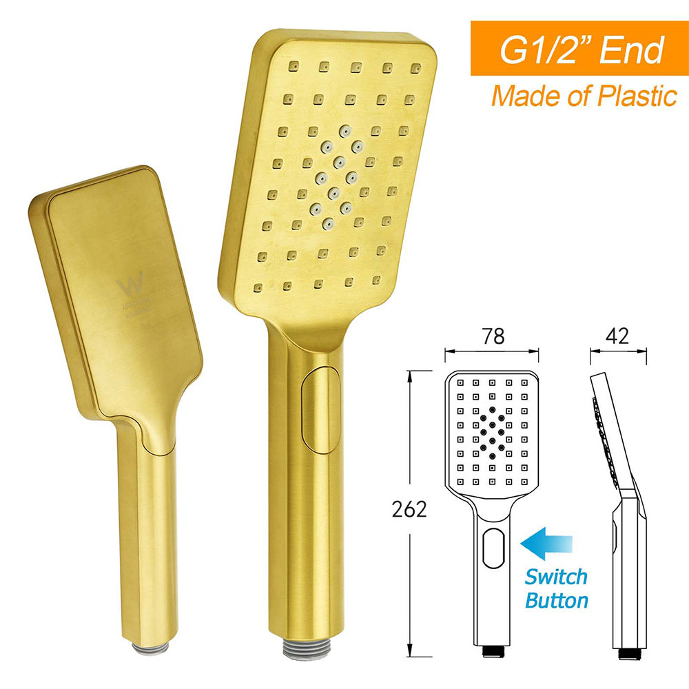Brushed Gold Square 12" Large Rain Head 3 Mode Handheld Rose Sliding Rail Arm Twin Shower Set - Image 8