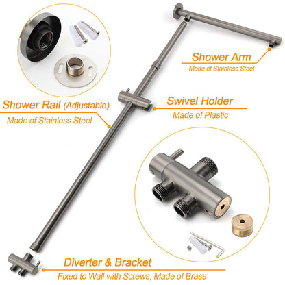 WELS Gun Metal Dual Round Shower 10" Rain Head 3 Mode Handheld Sliding Rail Arm Mixer Set - Image 4