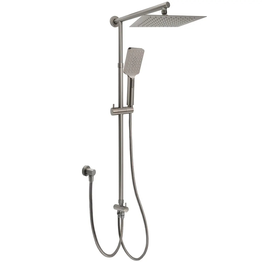 WELS Gun Metal 2in1 Shower Set Square 10" Rain Head Handheld Adjustable Silde Rail Combo