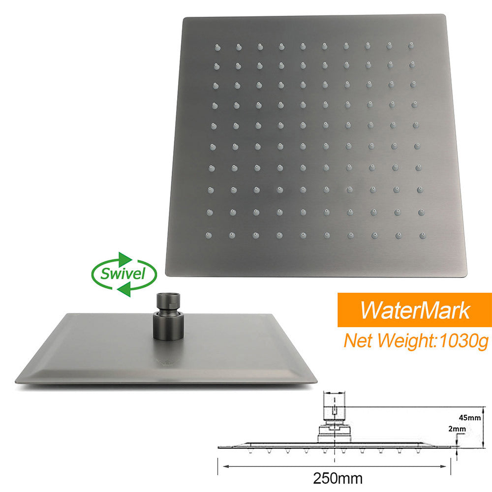 WELS Gun Metal 2in1 Shower Set Square 10" Rain Head Handheld Silde Rail Hot Cold Mixer - Image 5
