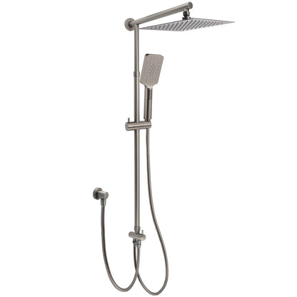 WELS Gun Metal 2in1 Shower Set Square 12" Rainfall Head Handheld Adjustable Silde Rail Combo