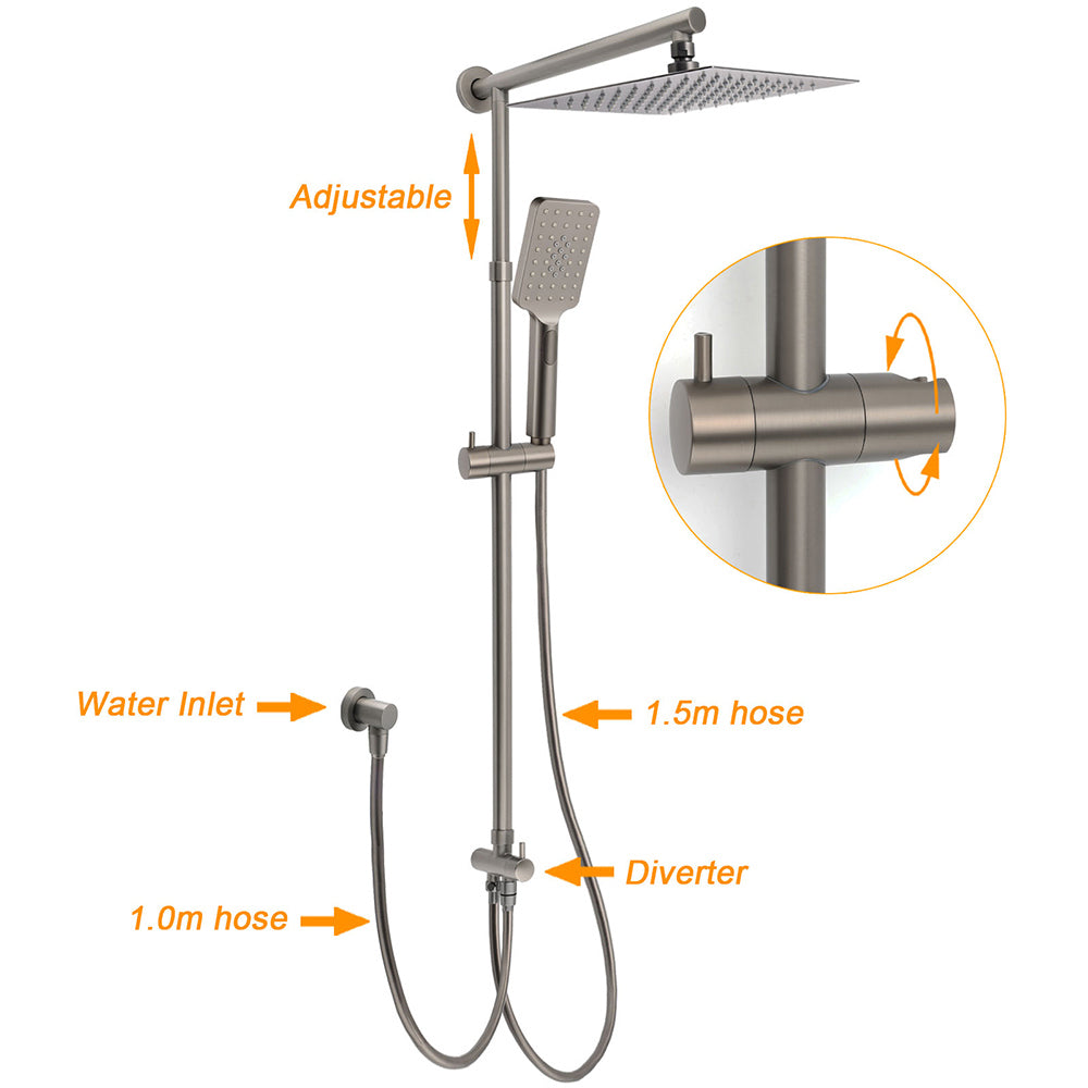 WELS Gun Metal 2in1 Shower Set Square 12" Rain Head 3 Modes Handheld Silde Rail Hot Cold Mixer - Image 2