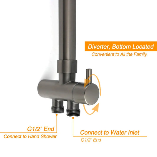 WELS Gun Metal Dual Round Shower 10" Rain Head Stainless Steel Handheld Sliding Rail Diverter Set - Image 5