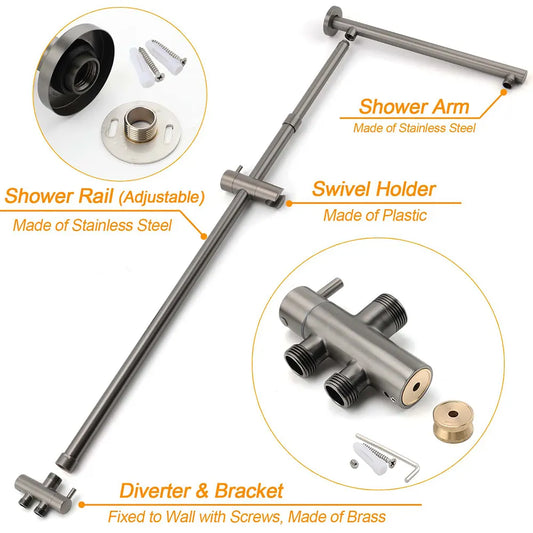 WELS Gun Metal 2in1 Round Shower 10" Rain Head Single Mode Handheld Sliding Rail Twin Taps Set - Image 4