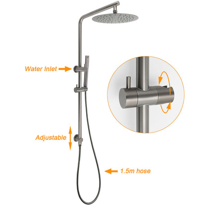 WELS Gun Metal Dual Round Shower Head 10" Rain Head Stainless Steel Handheld Sliding Rail Diverter Set - Image 6