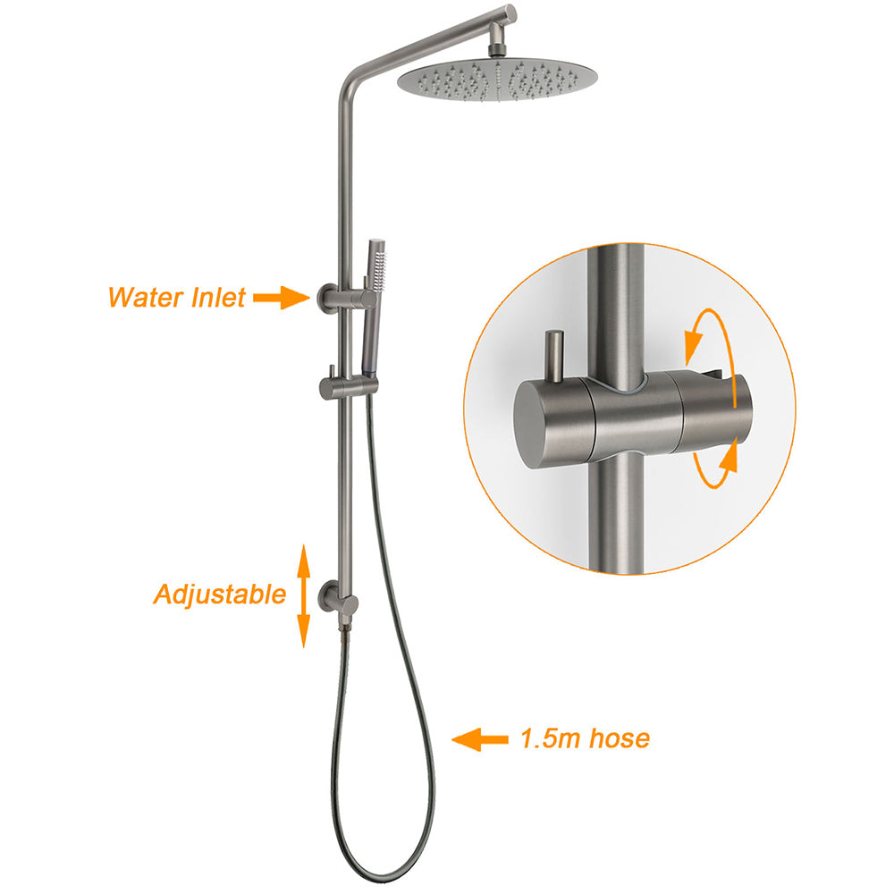 WELS Gun Metal 2in1 Round Shower 10" Rain Head Stngle Mode Handheld Sliding Rail Arm Mixer Set - Image 6