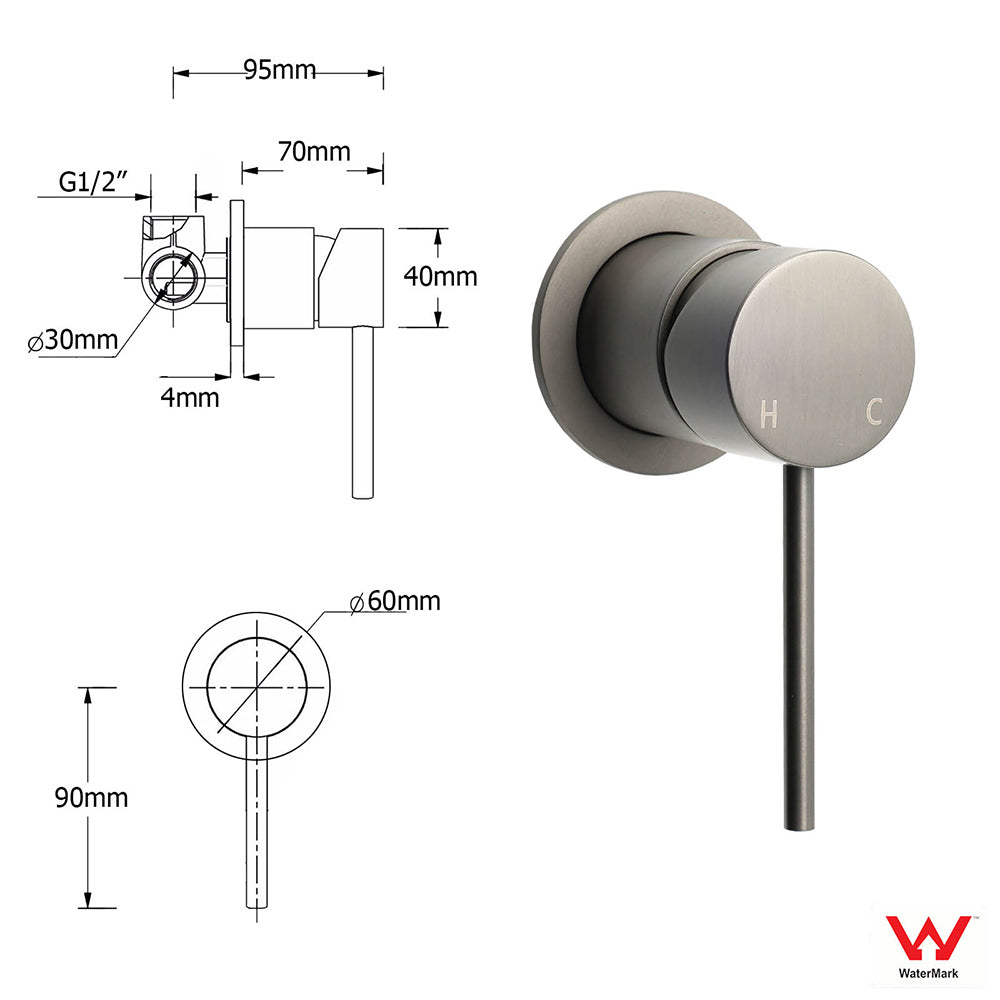 WELS Gun Metal 2in1 Round Shower Set 10" Rain Head Metal Handheld Sliding Rail Small Face Mixer - Image 5
