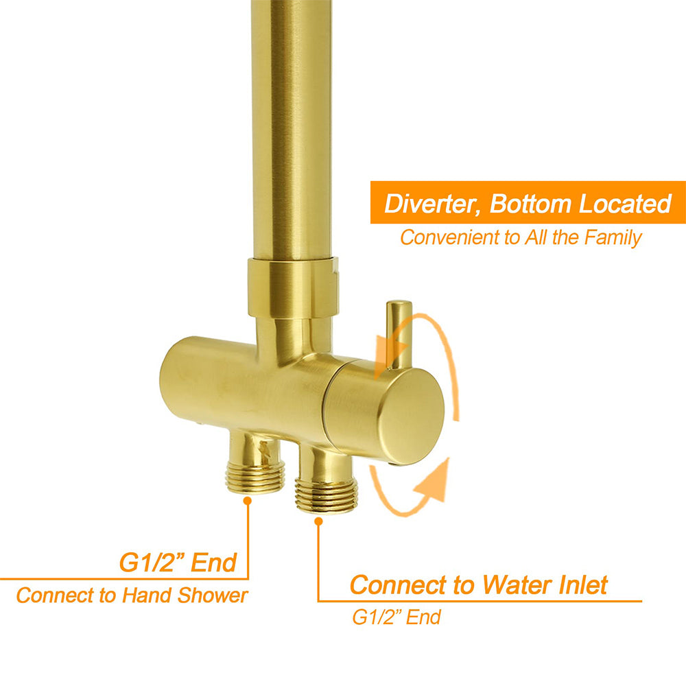 WELS Brushed Gold Large Round Shower 12" Head Single Mode Handheld Rose Sliding Rail Arm Set - Image 5