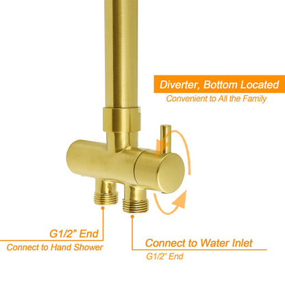 WELS Brushed Gold Large Round Shower 12" Head Single Mode Handheld Rose Sliding Rail Arm Set - Image 5