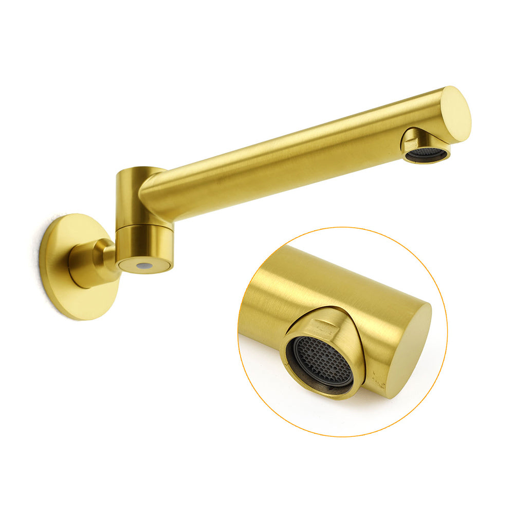 Brushed Gold Round Basin Wall Mounted Faucet Outlet Swivel Bathtub Stainless Steel Spout - Image 3