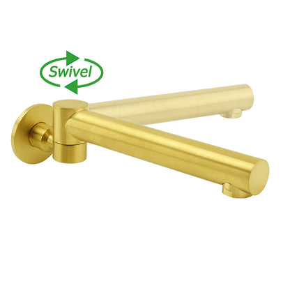 Brushed Gold Round Basin Wall Mounted Faucet Outlet Swivel Bathtub Stainless Steel Spout - Image 4