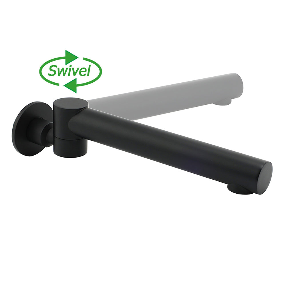 Matt Black Round Basin Wall Mounted Spout Faucet Outlet 180° Swivel Tap Watermark - Image 4
