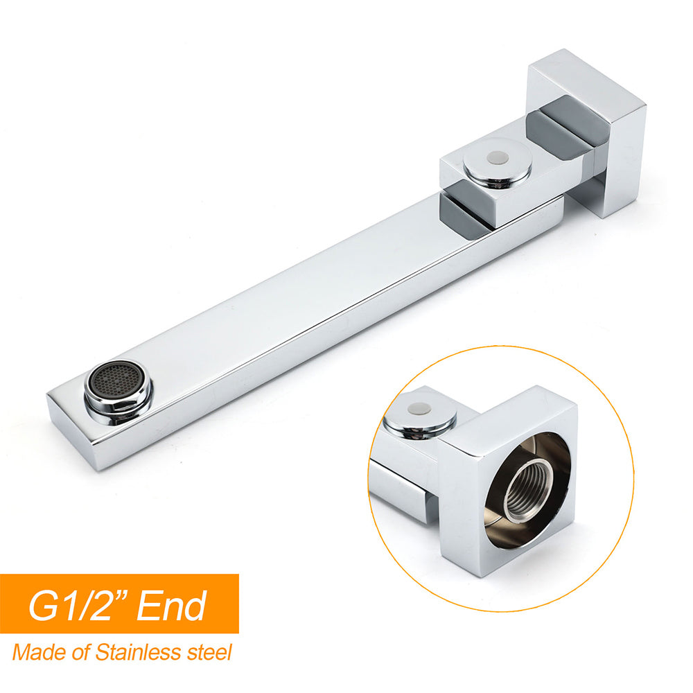 Chrome Square Stainless Steel Shower Bathtub Water Spout Faucet Outlet Tap 180° Swivel Set - Image 4