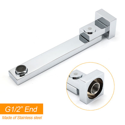 Chrome Square Stainless Steel Shower Bathtub Water Spout Faucet Outlet Tap 180° Swivel Set - Image 4