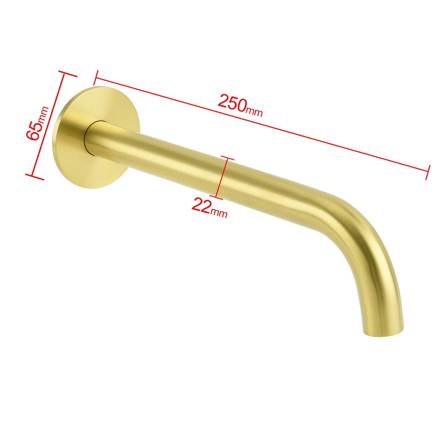 Brushed Gold Round 250mm Spout For Bathroom Tub Wall Mounted Water Filler Outlet - Image 2