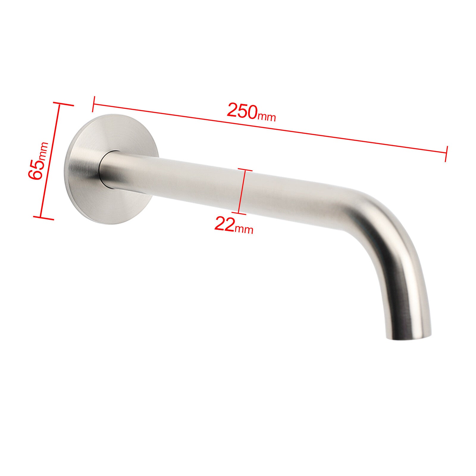 Brushed Nickel Round 250mm Long Spout Bath Tub Wall Mounted Water Filler Outlet - Image 2